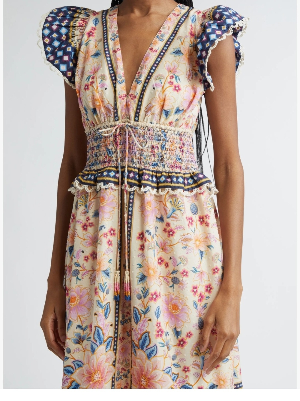 FARM Rio Cream Floral Maxi Dress with Navy Border, 100% Cotton - Picture 4 of 12